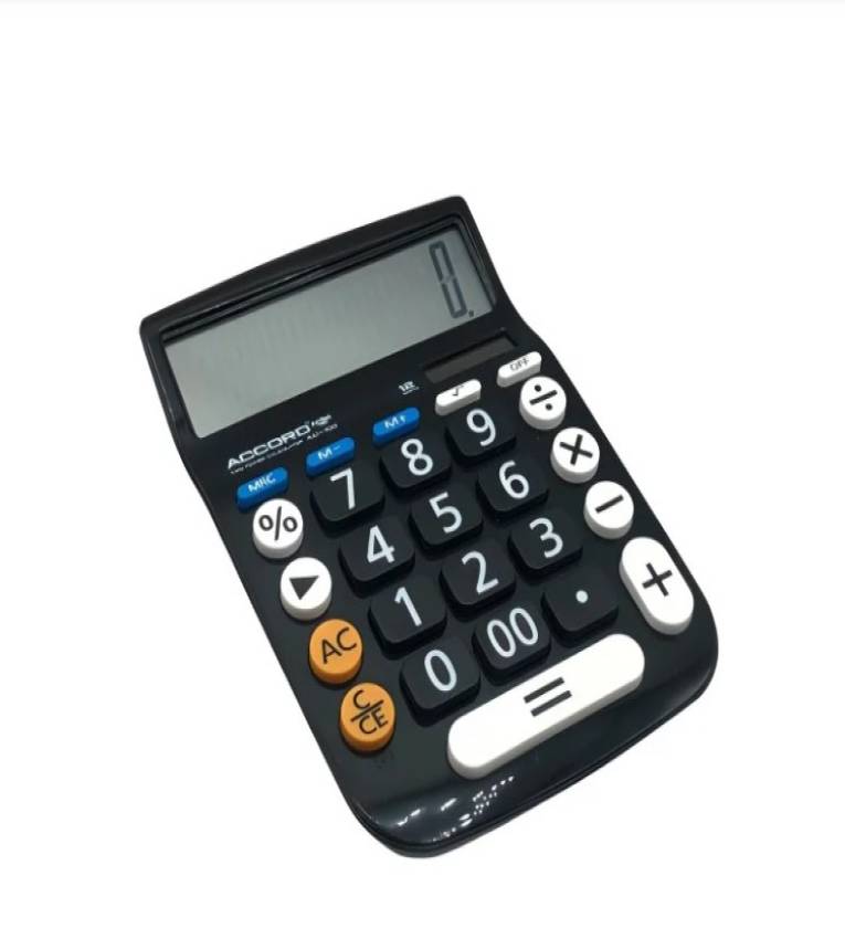 Calculatrice électronique ACCORD AC-100 – Double alimentation,8 chiffres, écran LCD clair, compacte et légère. Idéale pour étudiants et professionnels.